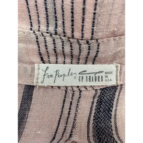 Free People - Ruffle Front Shirt - Extra Large (pink/denim stripe color) - Picture 12 of 15